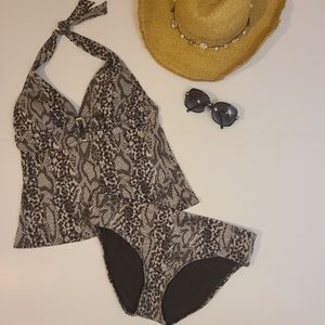 🏖KENNETH COLE Two Piece Halter Tankini Snakeskin Print Swimwear Size 8